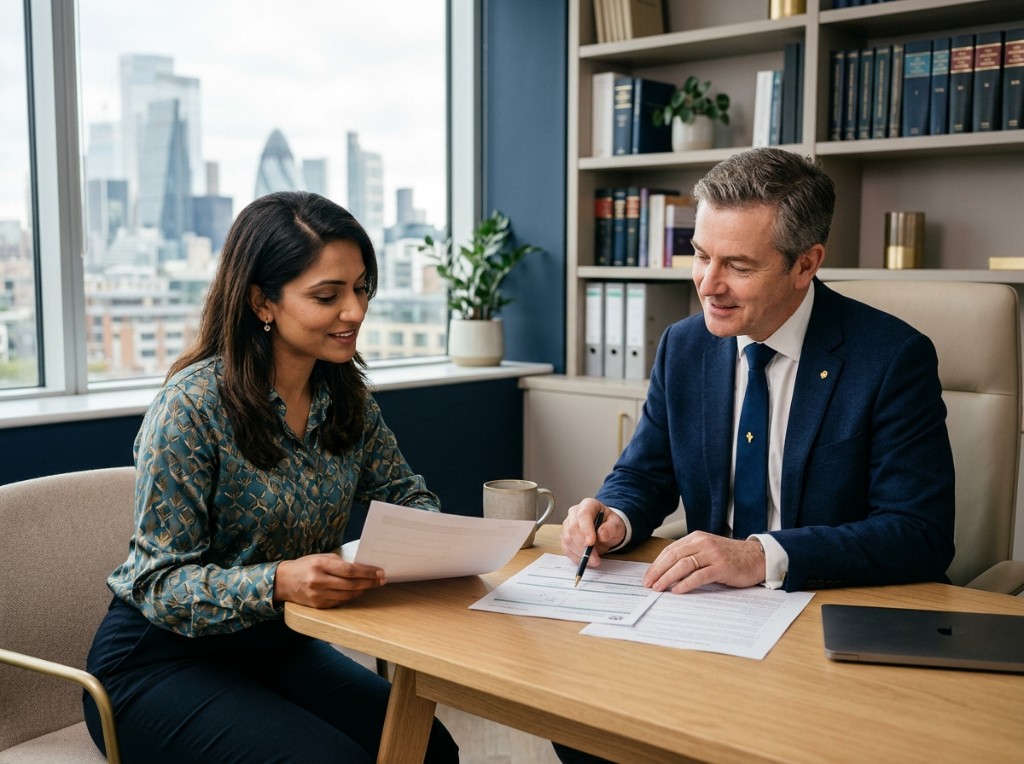 Victory Legal Services consultation — advisors reviewing documents together in a modern office